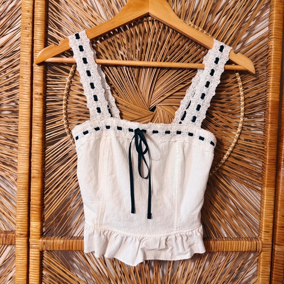 KIRIOUS LOS ANGELES Tops - Kirious Elegant White & Black Lace Trimmed Tank Corset Style Top SZ XS Cotton